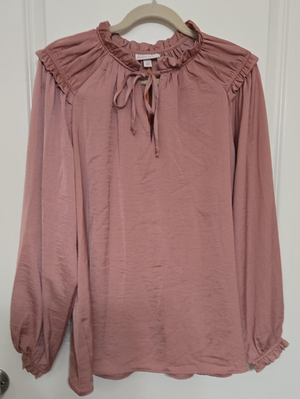 Knox Rose Mauve Ruffle-Neck Tie Blouse